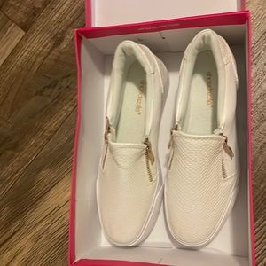 White zipper slip on shoes